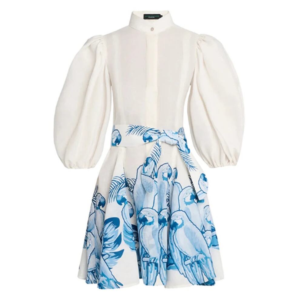 No Pise La Grama Women's Blue Macaw Print Bromelia Mini Dress Size 4